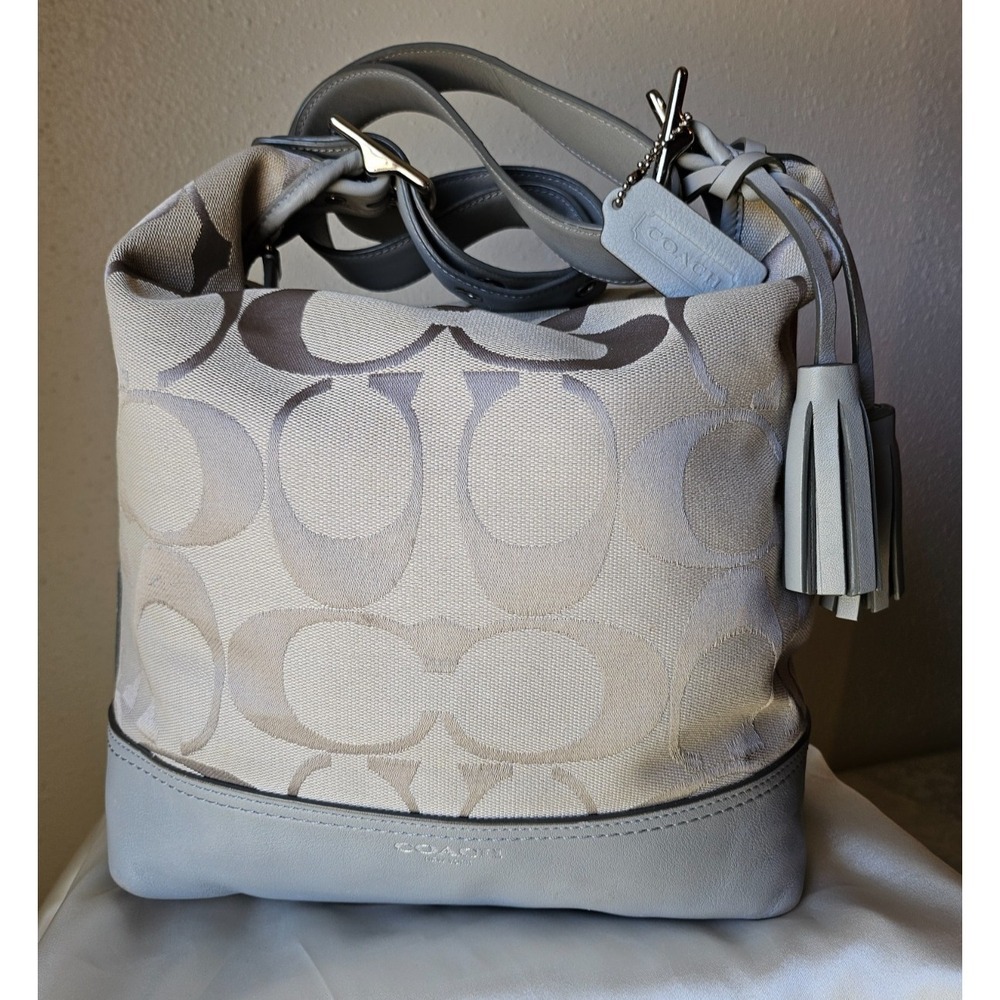 Coach Signature Grey Canvas & Leather Convertible Duffle Shoulder Crossbody Bag